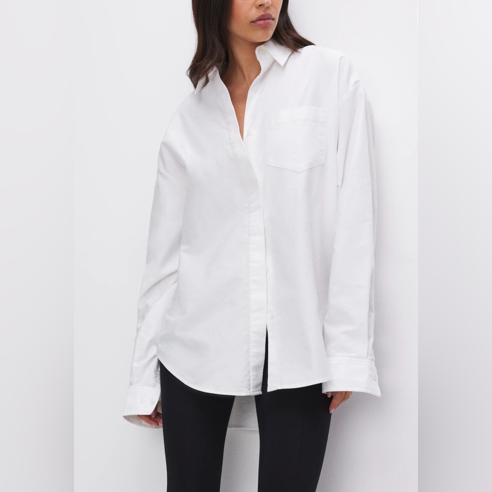 GOOD AMERICAN Cotton Oxford Shirt White 001 Size XL